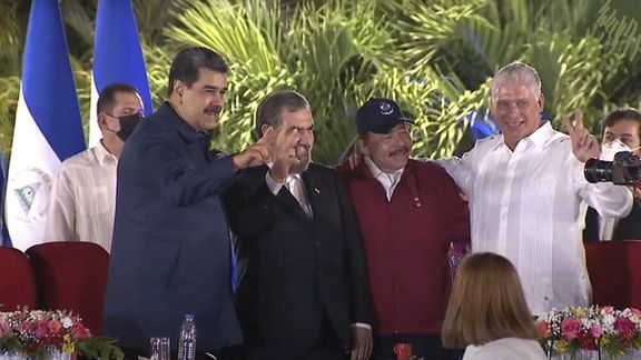 Mohsen Rezaei (2nd L), wanted for terrorism, visiting Nicaragua in January.