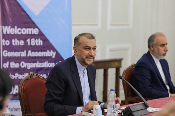 Iran's Foreign Minister Hossein Amir-Abdollahian speaks at the OANA summit in Tehran, Iran, October 24, 2022.