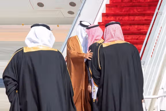 Saudi Arabia's Crown Prince Mohammed bin Salman welcomes Qatar's Emir Sheikh Tamim bin Hamad al-Thani upon his arrival to attend the Persian Gulf Cooperation Council's (GCC) 41st Summit in Al-Ula, Saudi Arabia January 5, 2021