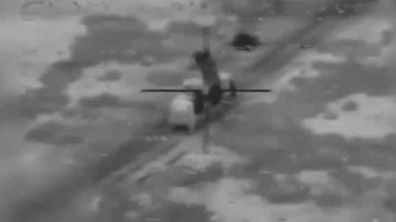 A screengrab from a video released by the Israeli military purportedly showing one of its airstrikes on Iranian missile launchers in October 2024