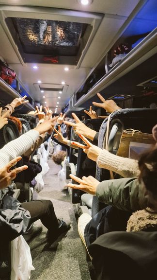 A group of Iranians heading to Strasbourg for the rally
