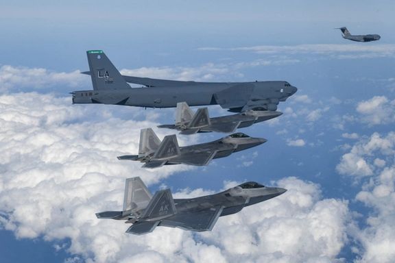 A US Air Force B-52 strategic bomber, C-17 and F-22s take part in a joint drill with South Korea's Air Force, in South Korea, December 20, 2022.
