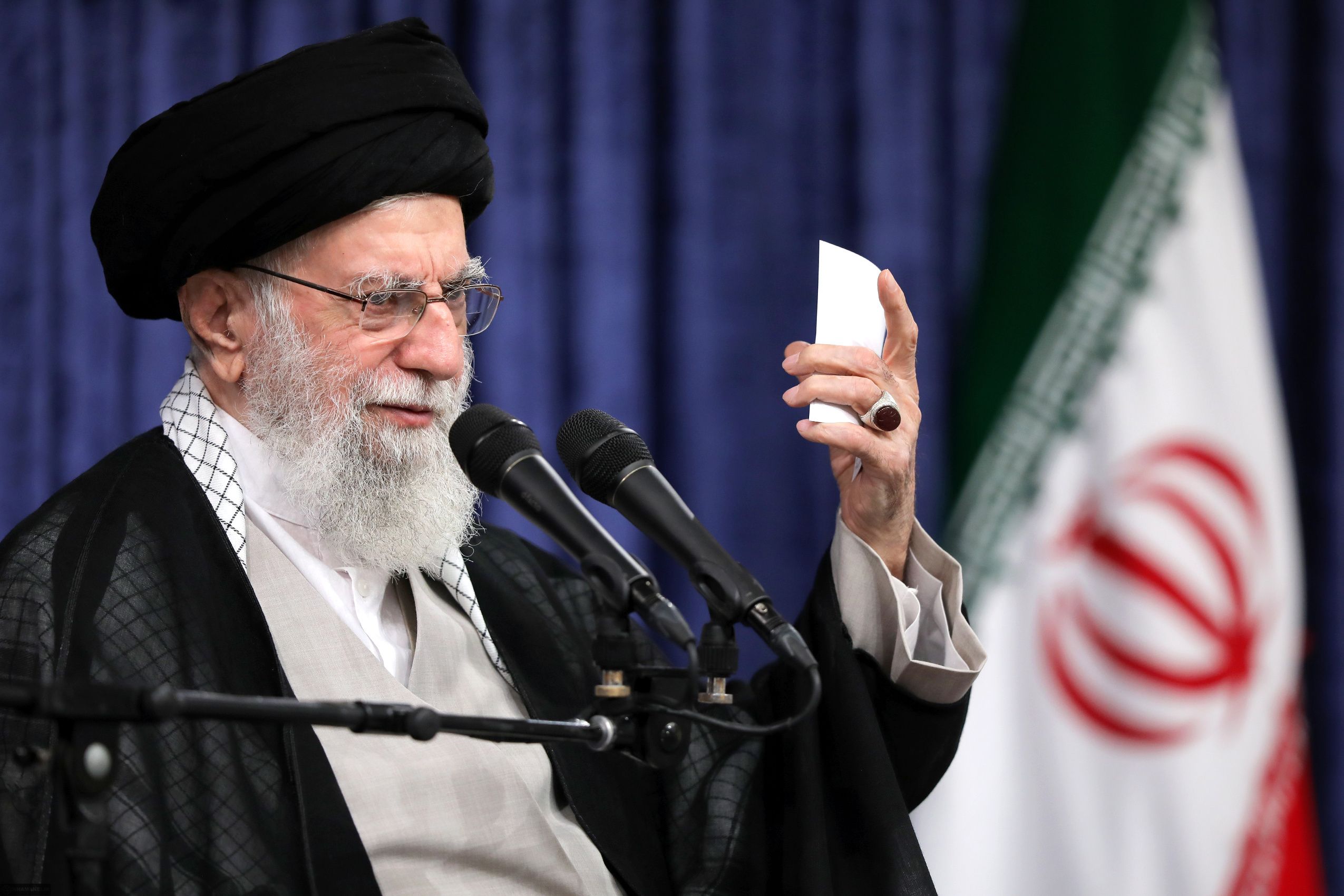 Supreme Leader Ali Khamenei addresses senior judiciary officials at the Imam Khomeini Hussainiyah on July 16, 2025.