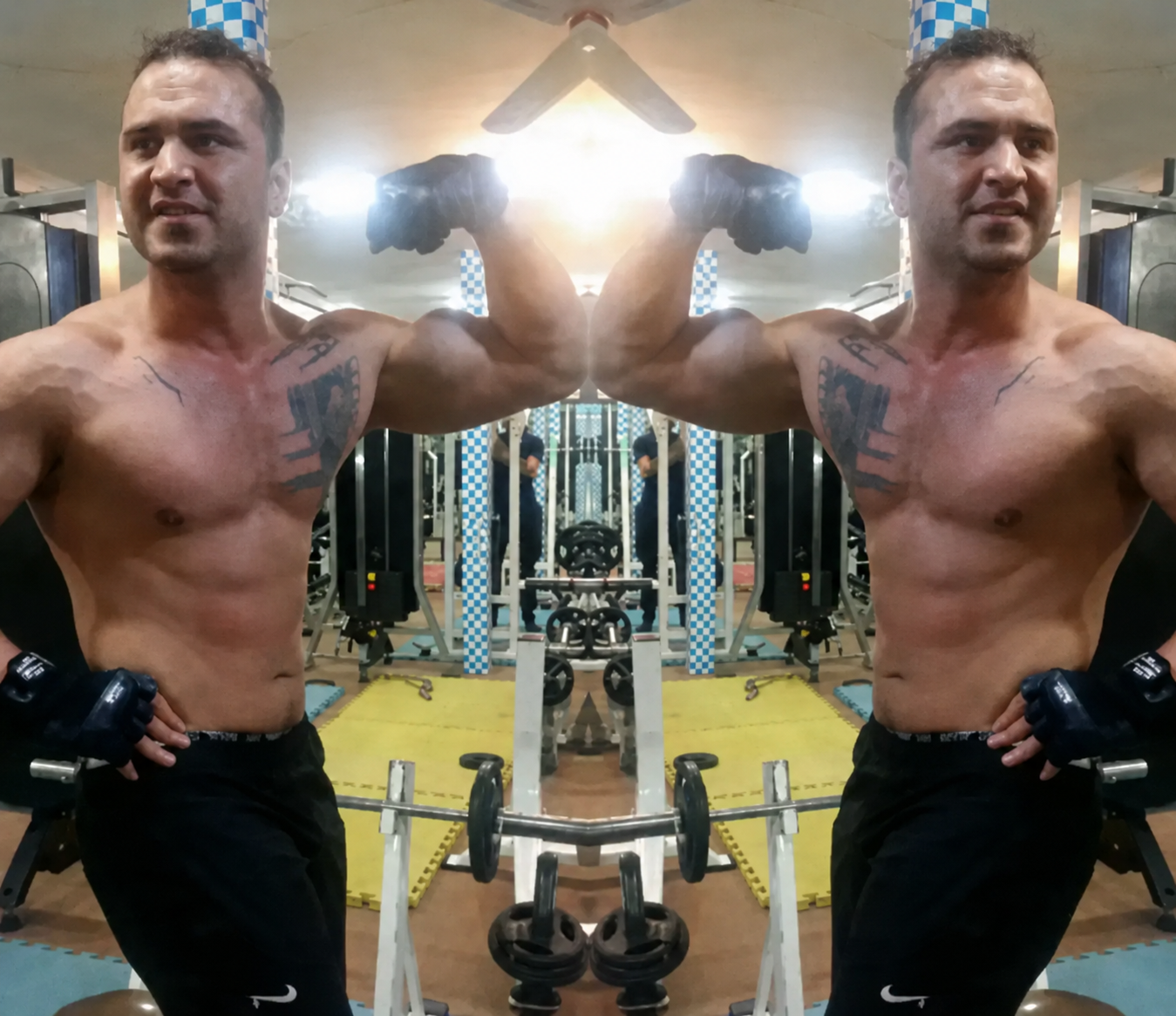 Saeed Golsorkhi, a 31-year-old powerlifter, poses at a gym in an undated image.
