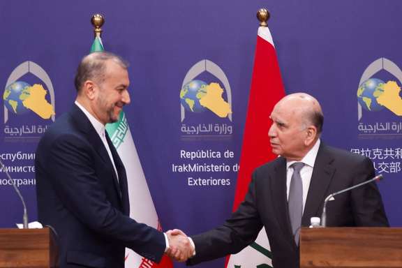 Iranian foreign minister Hossein Amir-Abdollahian with his Iraqi counterpart in Baghdad in February 2023