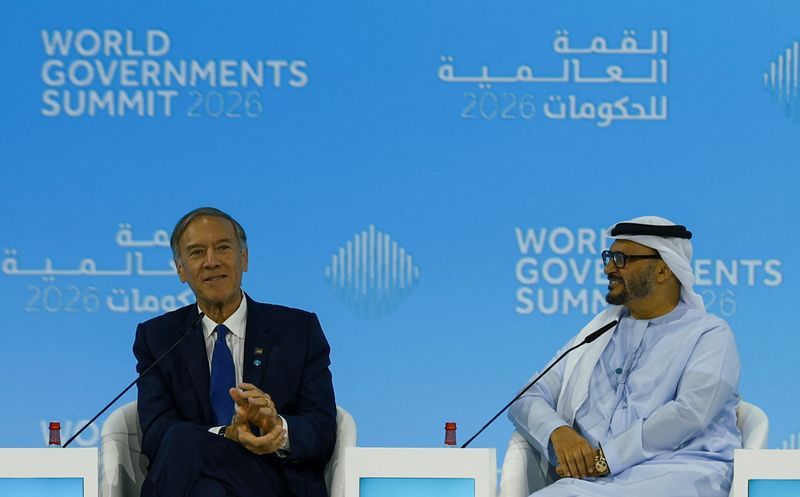 Former U.S. Secretary of State Mike Pompeo and Diplomatic advisor to the UAE president, Anwar Gargash attend the World Governments Summit, in Dubai, United Arab Emirates, February 3, 2026. REUTERS/Rula Rouhana