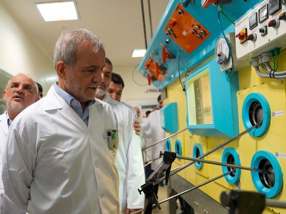 Iranian President Masoud Pezeshkian visits the Iranian Atomic Energy Organisation in Tehran, Iran, November 2, 2025.