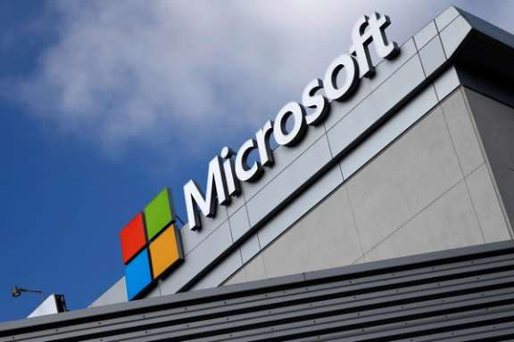 A Microsoft logo in Los Angeles, California, US