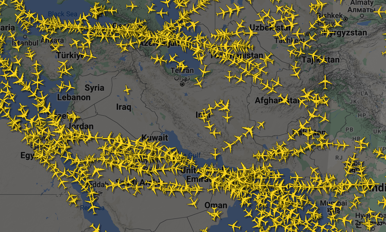 Mideast airspace courtesy of Fightradar24