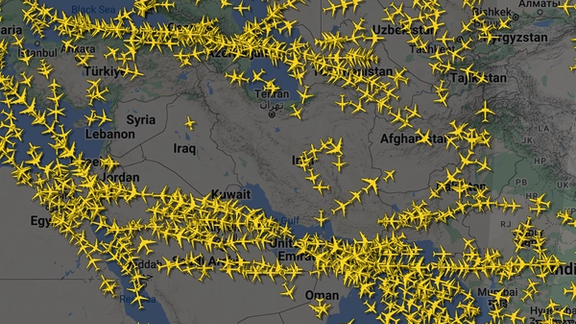 Mideast airspace courtesy of Fightradar24