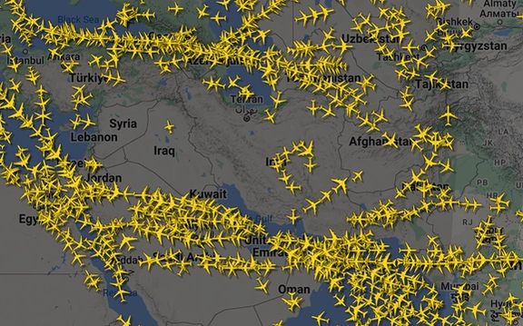 Mideast airspace courtesy of Fightradar24