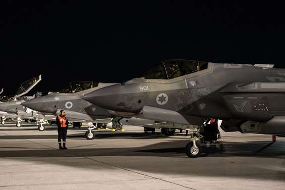 Israeli Air Force members wait for F-35I Adirs to launch for a Red Flag-Nellis 23-2 mission at Nellis Air Force Base, Nevada in this March 16, 2023 US Air Force handout photo.