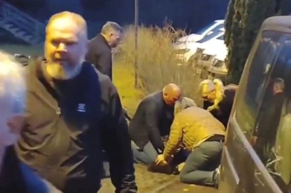 Image from a video showing immigration agents subduing the Iranian refugee.