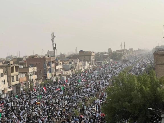 Sadr City's al-Falah Street — the main thoroughfare that cuts across the populist figure's key bastion of support (July 15, 2022)