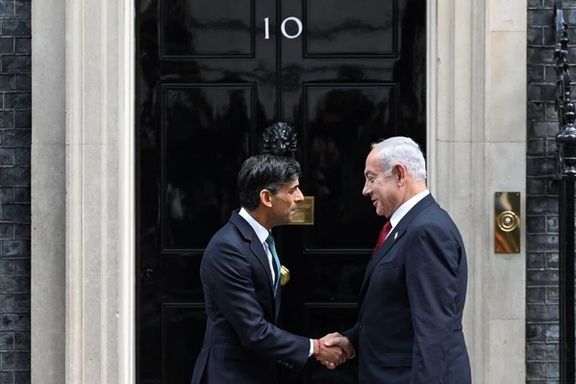 British Prime Minister Rishi Sunak welcomes Israeli Prime Minister Benjamin Netanyahu at Downing Street in London, Britain March 24, 2023.