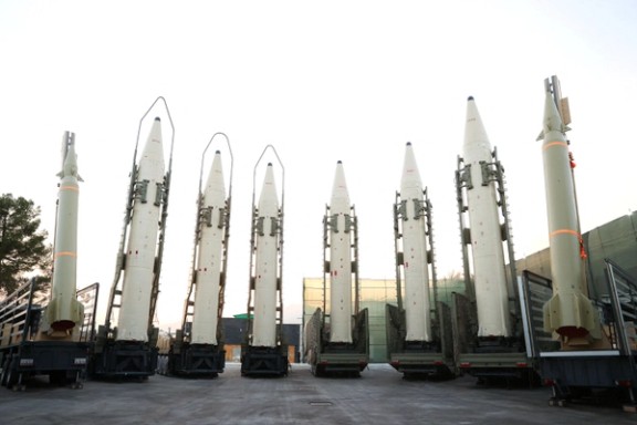Iranian ballistic missiles are displayed during the ceremony of joining the Armed Forces, in Tehran, Iran, August 22, 2023.