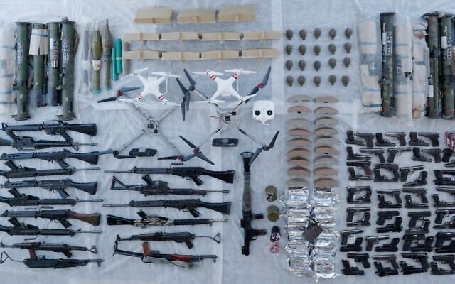 An image of Iranian weapons seized in the West Bank, released by Shin Bet on October 8, 2025.