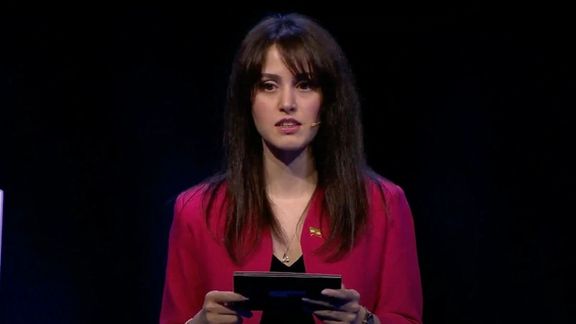 Negin Niknaam speaking at 2024 Oslo Freedom Forum