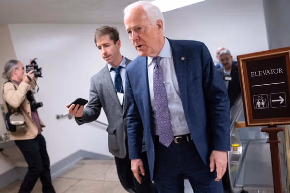 US Senator John Cornyn (R-TX) speaks to members of the media at the US Capitol, in Washington, DC, US, March 12, 2025
