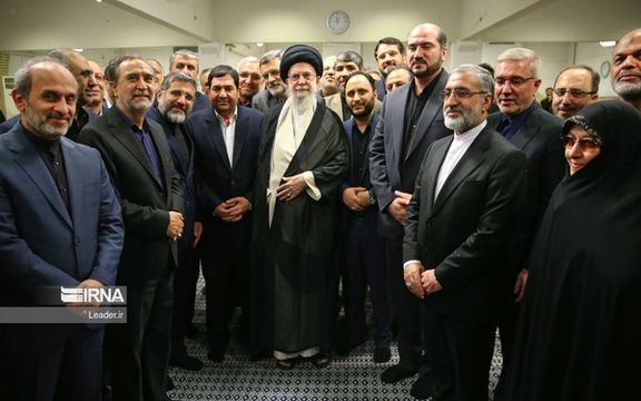 Mohammad Mokhber, the acting president, along with the members of late President Ebrahim Raisi's cabinet during a meeting with Supreme Leader Ali Khamenei, July 7, 2024