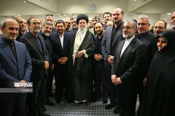 Mohammad Mokhber, the acting president, along with the members of late President Ebrahim Raisi's cabinet during a meeting with Supreme Leader Ali Khamenei, July 7, 2024