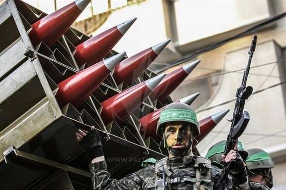 An undated photo showing a Qods proxy force with a rocket launcher.