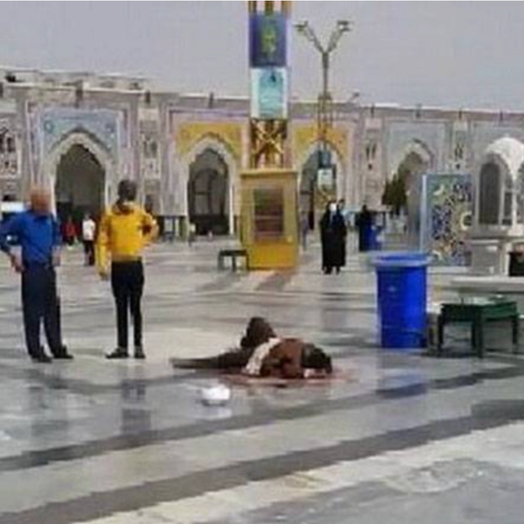 The body of a dead cleric seen in Mashhad shrine on April 5, 2022