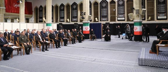 Iran’s Supreme Leader Ali Khamenei during a meeting with President Ebrahim Raisi and members of his cabinet on August 30, 2023