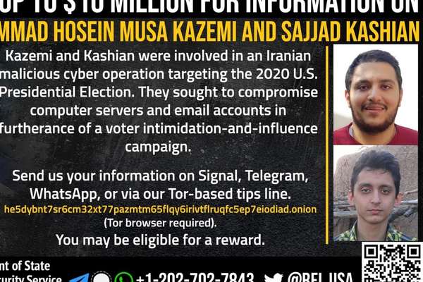 US Offers $10 Million Reward For 2 Iranians Over Election Meddling