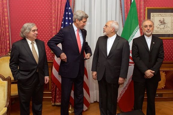 Former US and Iran foreign ministers John Kerry and Mohammad Javad Zarif speaking in the lead up to the 2015 nuclear deal