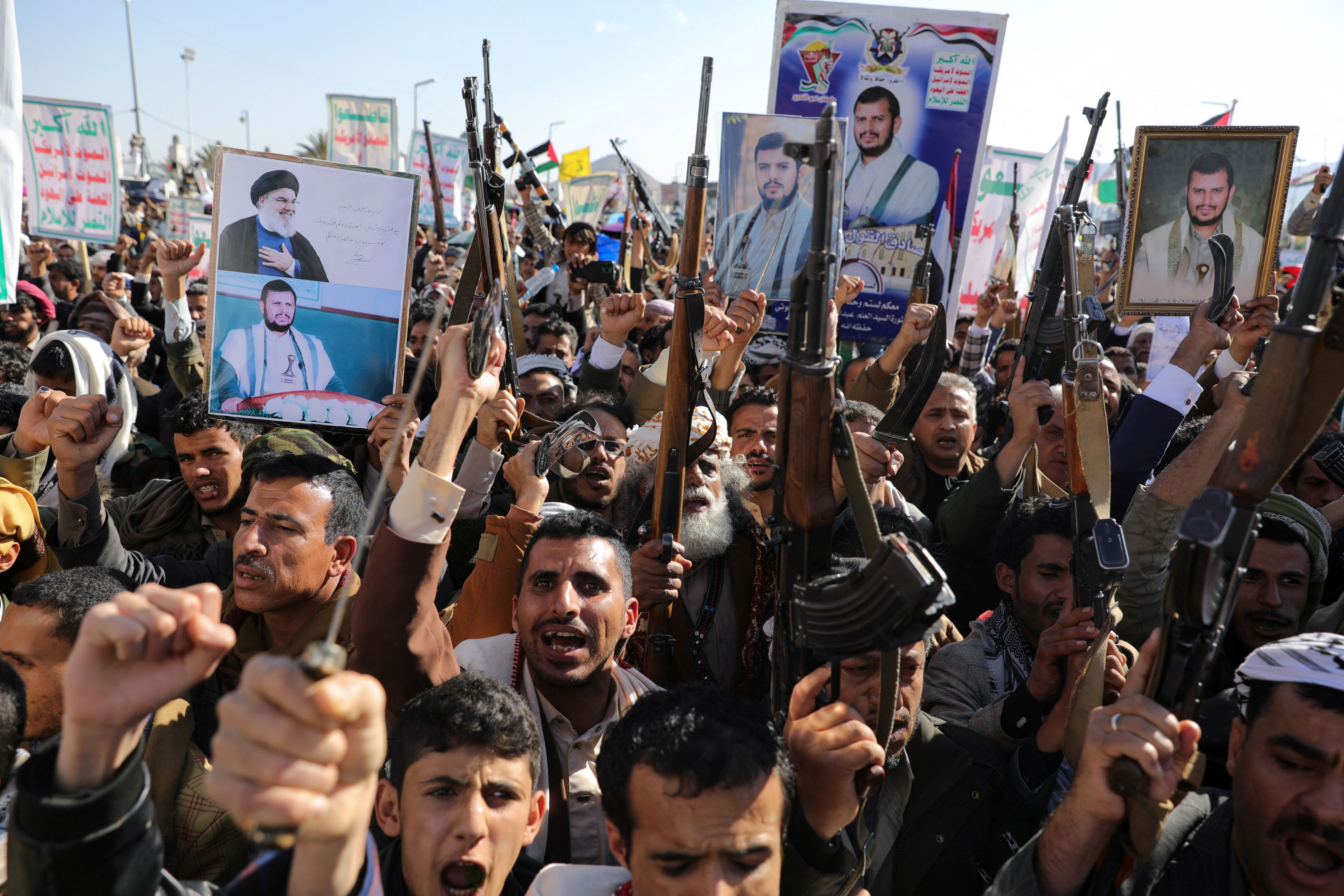 تظاهرات حوثی‌های یمن در حمایت از فلسطین، صنعا، ۲۱ دی