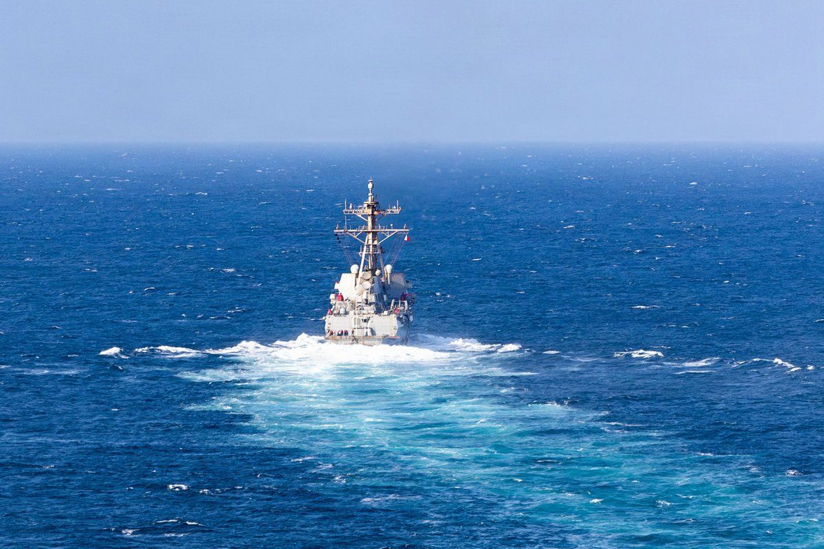 Caption: USS Rafael Peralta sails in regional waters. (CENTCOM / X)