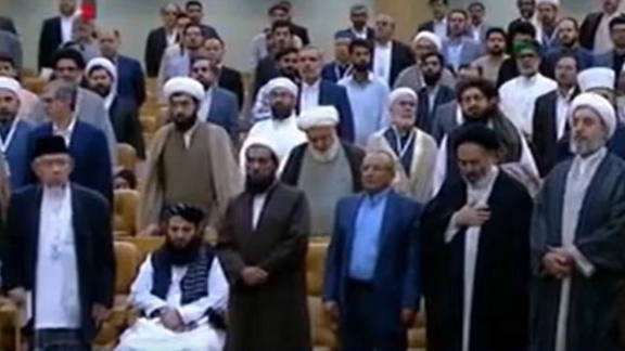 Taliban diplomat remains seated during Iran’s national anthem at the opening of the 38th 'International Islamic Unity Conference' in Tehran, September 19, 2024.