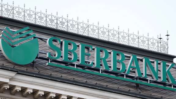 The logo of the Russian Sberbank Europe AG bank is seen on their headquarters in Vienna, Austria, February 28, 2022.