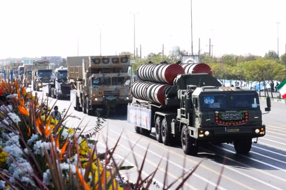 Military equipment on display during a parade marking the 44th anniversary of the Iran-Iraq war, attended by President Masoud Pezeshkian in Tehran, September 2024