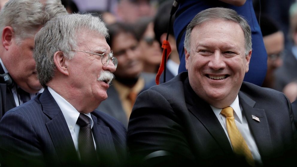 Former US national security adviser John Bolton (left) and former Secretary of State Mike Pompeo  