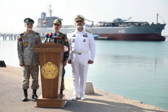 Habibollah Sayyari, the army’s deputy coordinator, Amir Hatami, commander of the Iranian army and Shahram Irani, the navy commander, 29 November 2025.