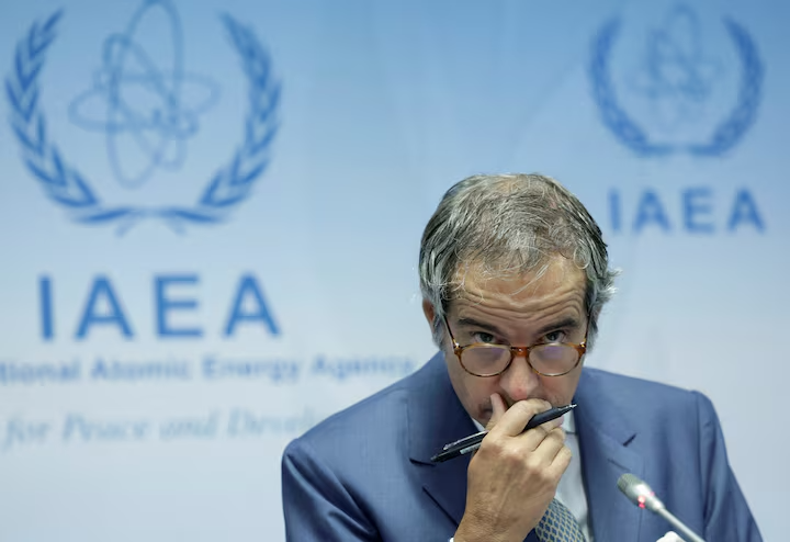 International Atomic Energy Agency (IAEA) Director General Rafael Grossi looks on as he addresses the media during their Board of Governors meeting in Vienna, Austria, September 9, 2024. 
