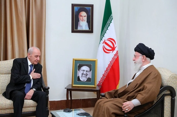 Lebanese Parliament Speaker Nabih Berri meets Iran's slain Supreme Leader Ali Khamenei in May 2024