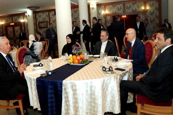 Iran's Foreign Minister Abbas Araghchi during a Nowruz ceremony hosting ambassadors and heads of diplomatic missions in Tehran, along with their spouses, in Tehran on April 5, 2025