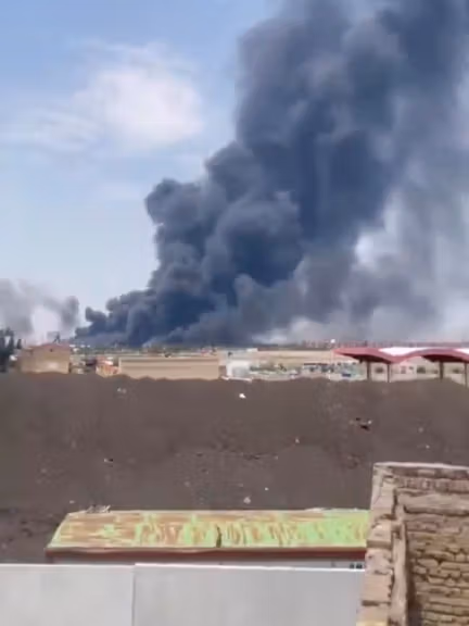 Smoke rises from Tabriz airport in Iran, June 13, 2025 in this screengrab obtained from a social media video.