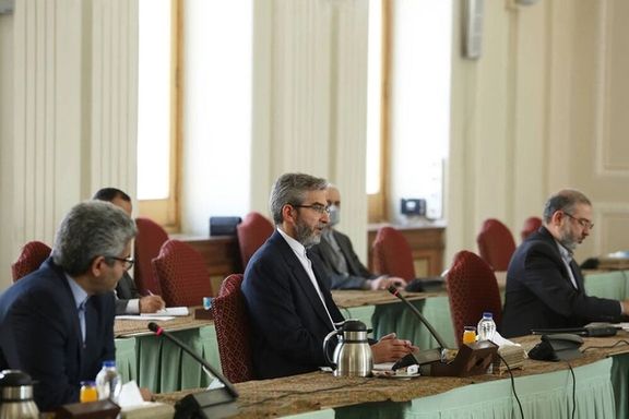 Ali Bagheri-Kani holding talks with EU's Enrique Mora. October 2021