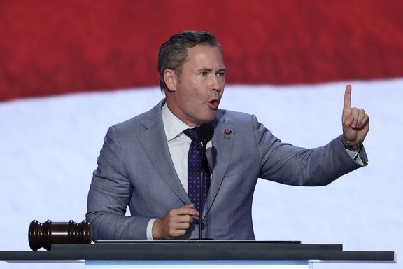 Mike Waltz speaks on Day 1 of the Republican National Convention (RNC) at the Fiserv Forum in Milwaukee, Wisconsin, July 15, 2024.