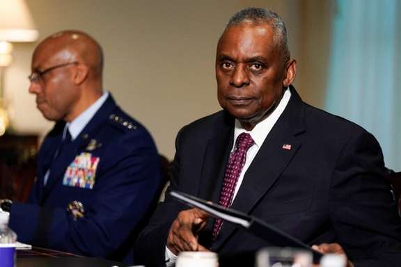 US Defense Secretary Lloyd Austin meets with British Defense Minister Grant Shapps at the Pentagon in Washington, January 31, 2024.