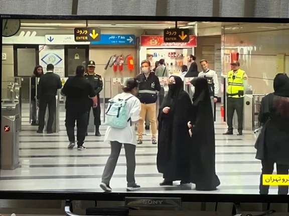 Hijab enforcers confronting women without hijab at Tehran Metro