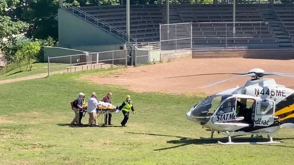 Salman Rushdie being rushed to hospital by helicopter after serious injuries on August 12, 2022