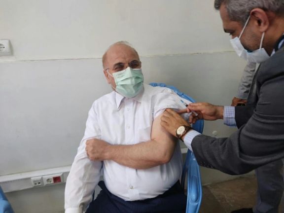 Parliament Speaker Mohammad Ghalibaf receiving his earlier Covid vaccine.