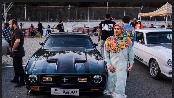 A Mustang displayed at classic car show in Iran