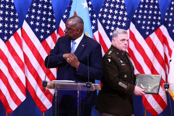 US Secretary of Defence Lloyd Austin and Chairman of the Joint Chiefs of Staff General Mark A. Milley at NATO Defence Ministers' meeting in Brussels, June 15, 2023