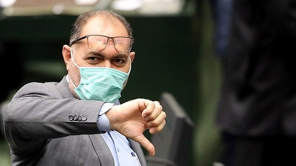An Iranian member of parliament gesturing his opposition to a proposal in November 2021